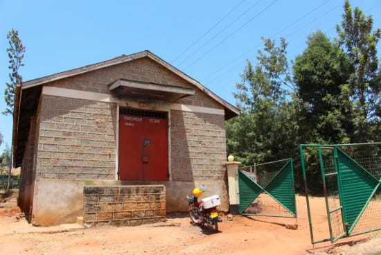 Gakui factory building with red doors and green gates in Embu, Kenya